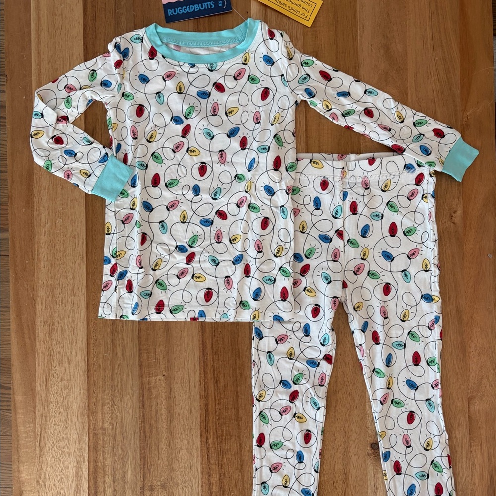 RuffleButts + RuggedButts NWT Bamboo Pajama Set - Colorful Christmas Lights